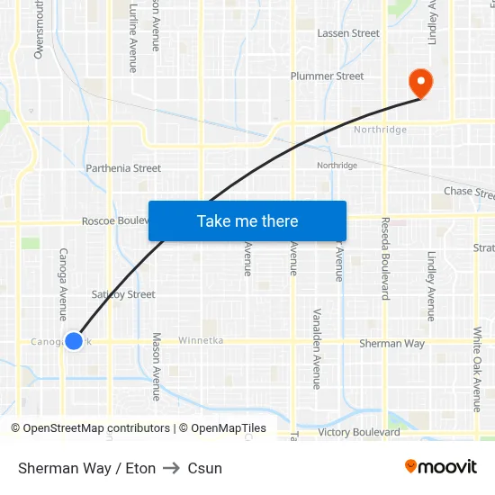 Sherman Way / Eton to Csun map