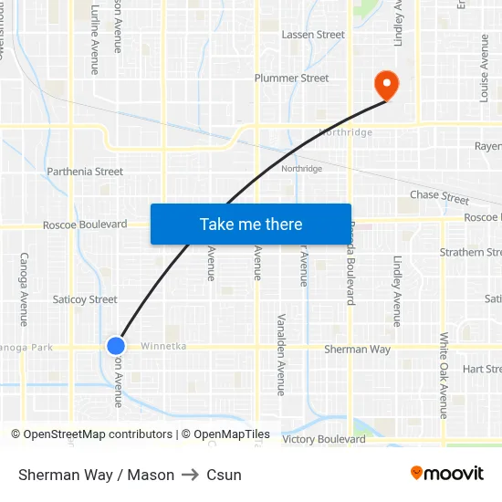 Sherman Way / Mason to Csun map