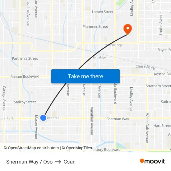 Sherman Way / Oso to Csun map