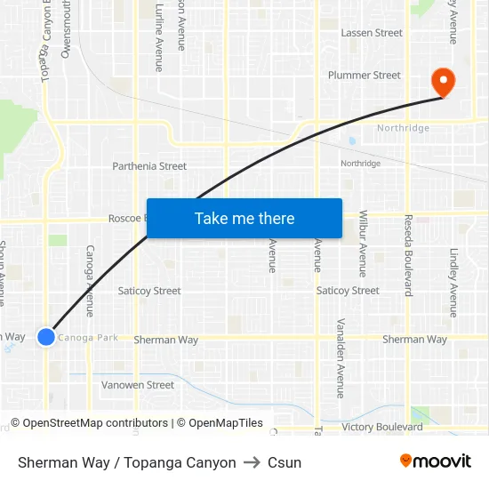 Sherman Way / Topanga Canyon to Csun map