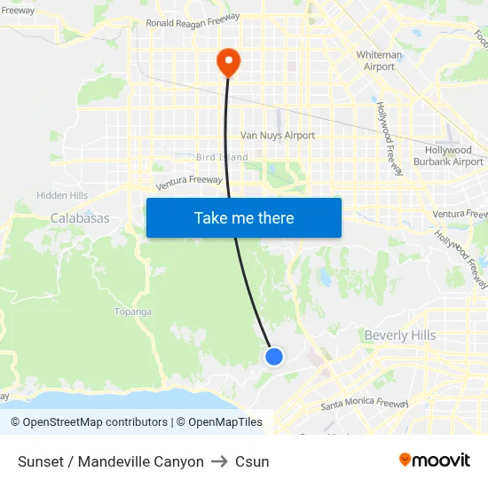 Sunset / Mandeville Canyon to Csun map