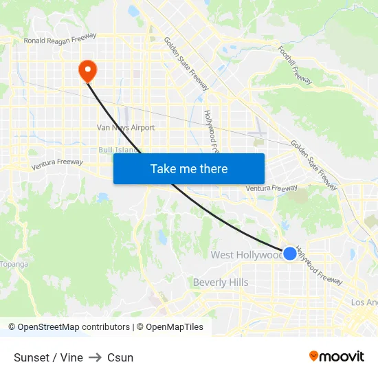 Sunset / Vine to Csun map
