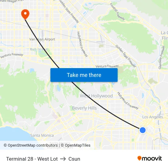 Terminal 28 - West Lot to Csun map