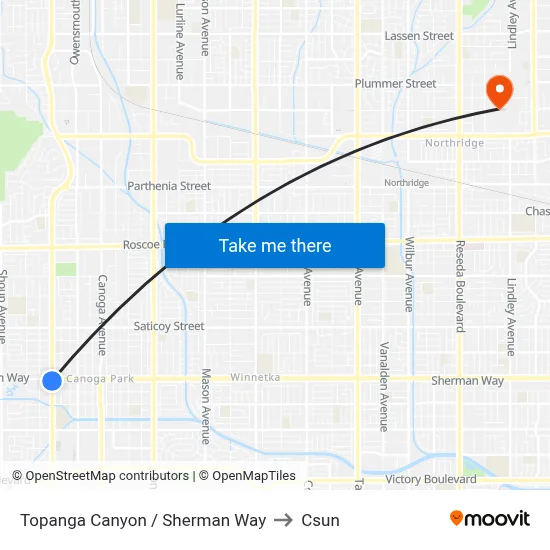 Topanga Canyon / Sherman Way to Csun map
