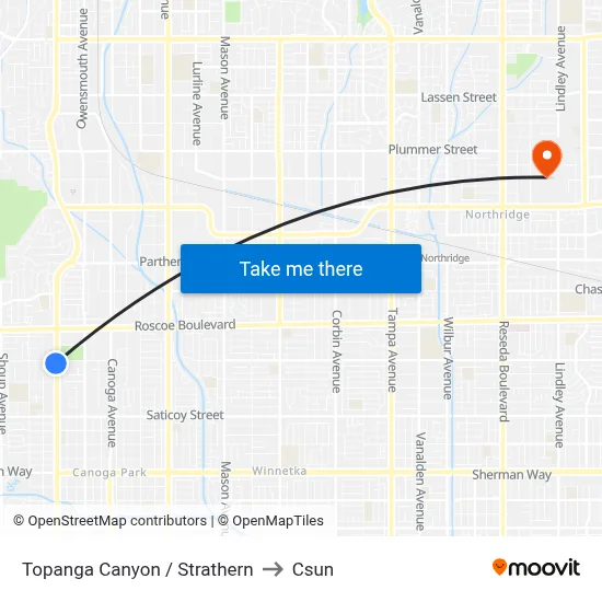 Topanga Canyon / Strathern to Csun map