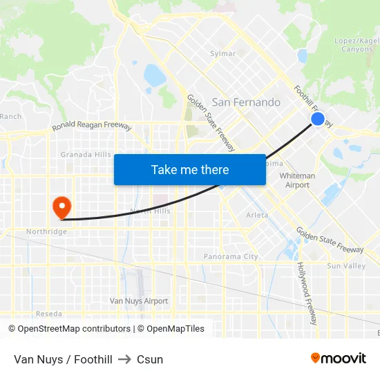 Van Nuys / Foothill to Csun map