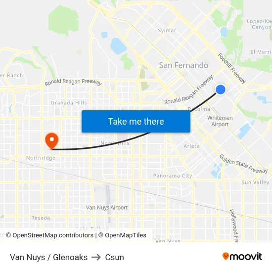 Van Nuys / Glenoaks to Csun map