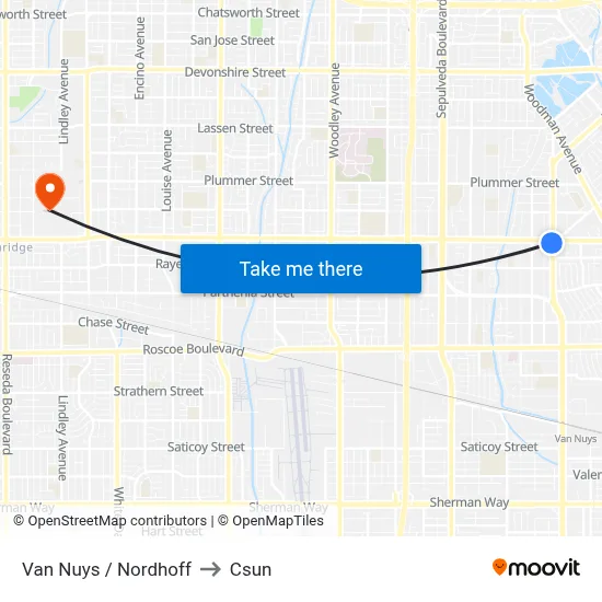 Van Nuys / Nordhoff to Csun map