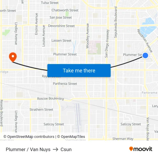 Plummer / Van Nuys to Csun map