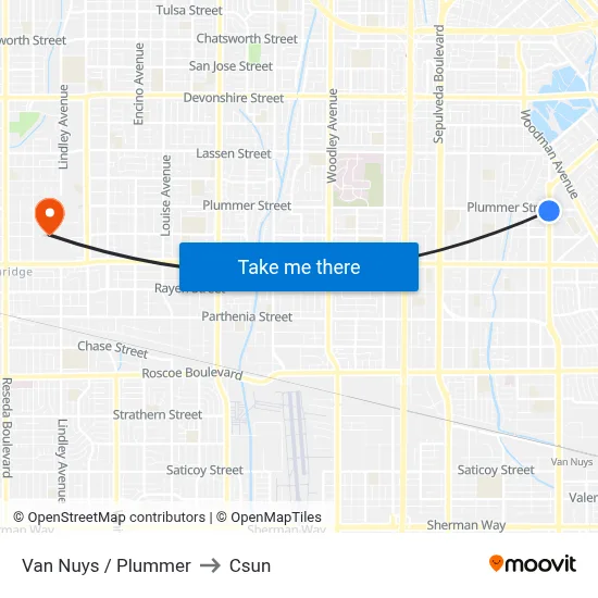 Van Nuys / Plummer to Csun map