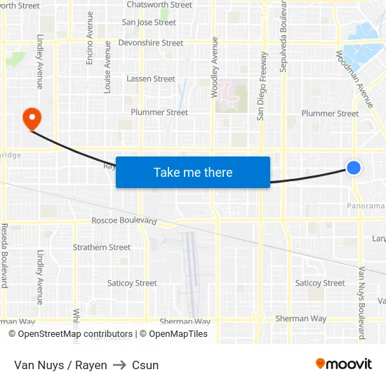 Van Nuys / Rayen to Csun map