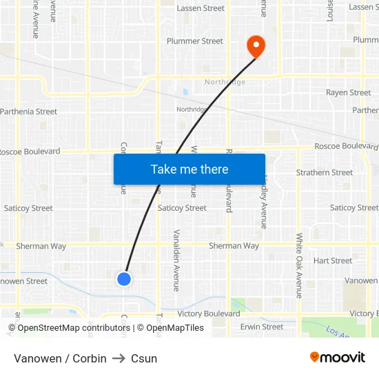 Vanowen / Corbin to Csun map