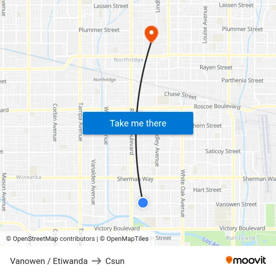 Vanowen / Etiwanda to Csun map