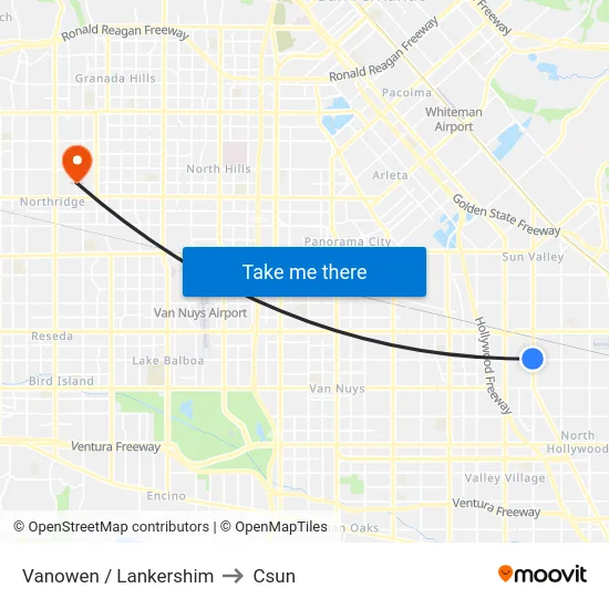 Vanowen / Lankershim to Csun map