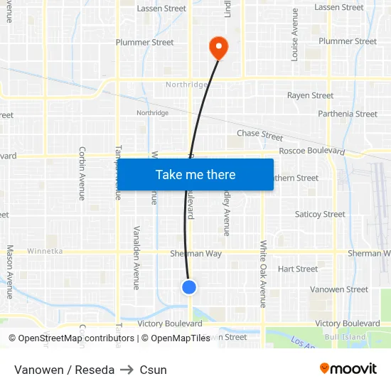 Vanowen / Reseda to Csun map