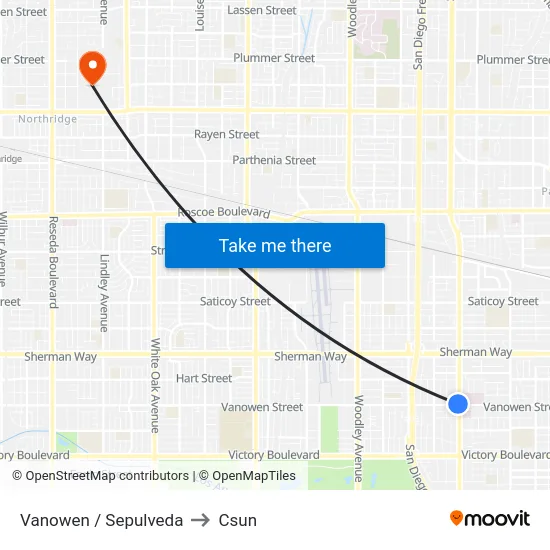 Vanowen / Sepulveda to Csun map