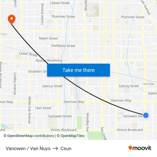 Vanowen / Van Nuys to Csun map