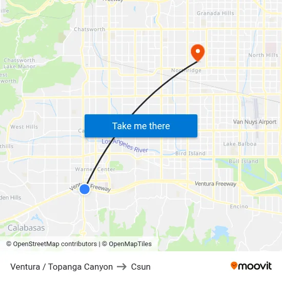 Ventura / Topanga Canyon to Csun map