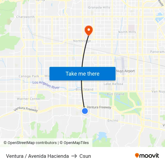 Ventura / Avenida Hacienda to Csun map