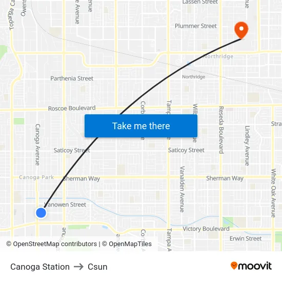 Canoga Station to Csun map