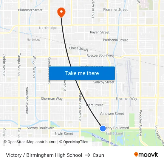 Victory / Birmingham High School to Csun map