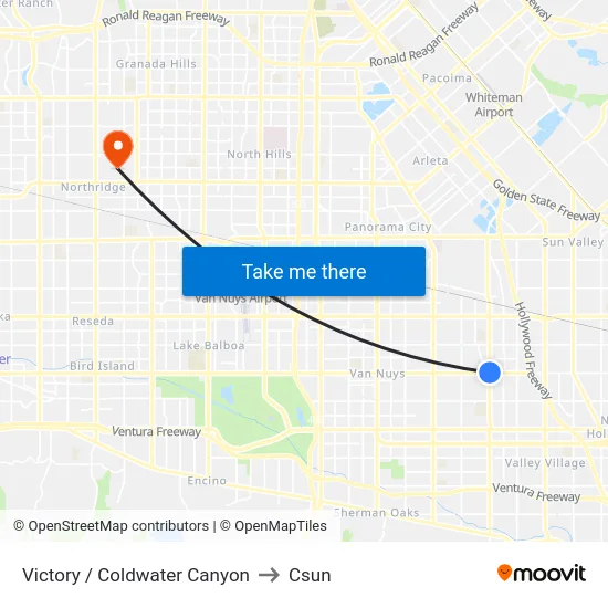 Victory / Coldwater Canyon to Csun map