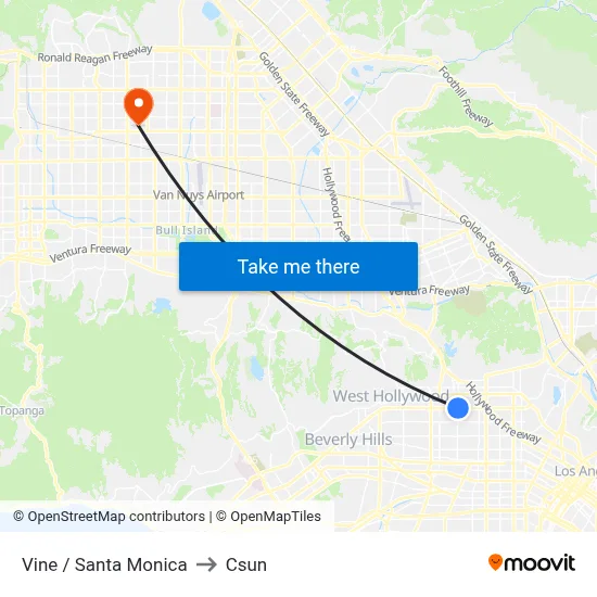 Vine / Santa Monica to Csun map
