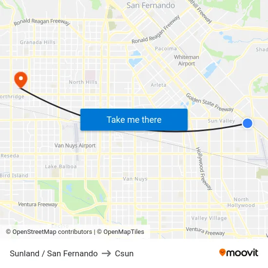 Sunland / San Fernando to Csun map