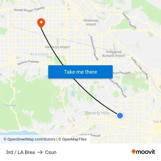 3rd / LA Brea to Csun map