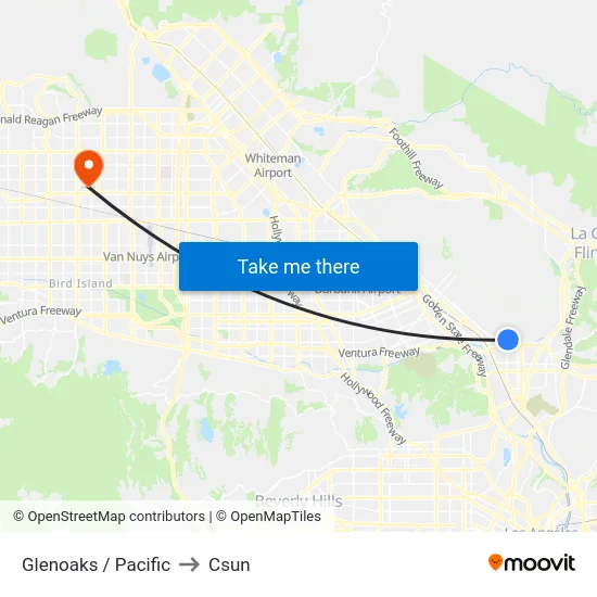 Glenoaks / Pacific to Csun map