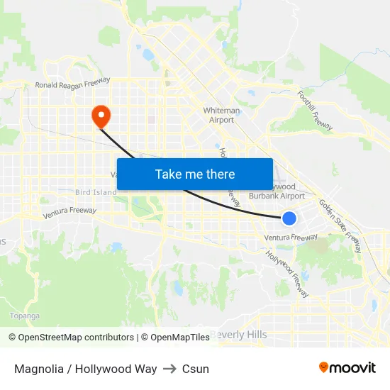 Magnolia / Hollywood Way to Csun map