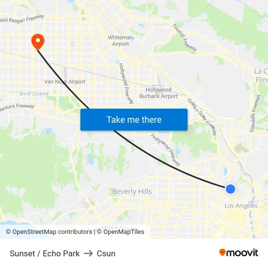 Sunset / Echo Park to Csun map