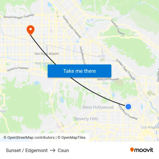 Sunset / Edgemont to Csun map