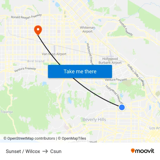 Sunset / Wilcox to Csun map