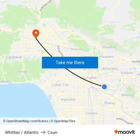 Whittier / Atlantic to Csun map