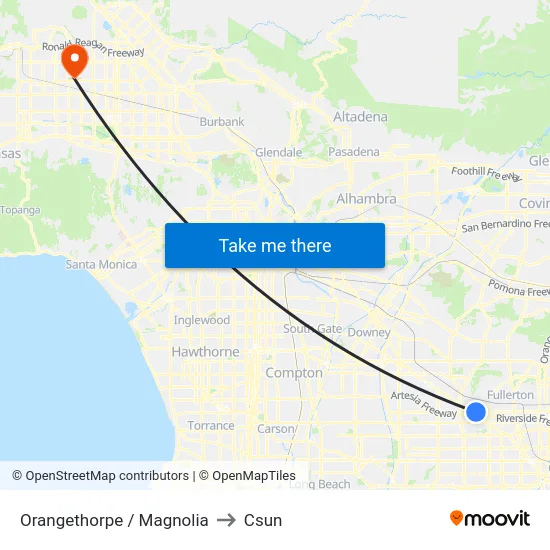 Orangethorpe / Magnolia to Csun map