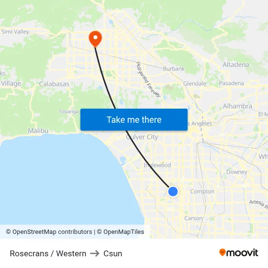 Rosecrans / Western to Csun map