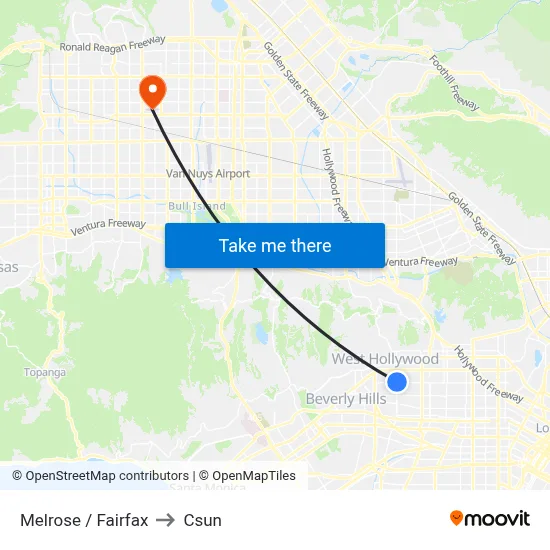 Melrose / Fairfax to Csun map