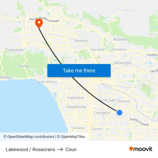 Lakewood / Rosecrans to Csun map