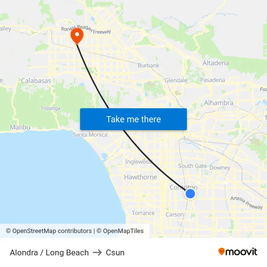Alondra / Long Beach to Csun map