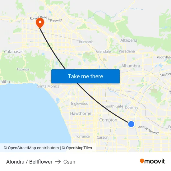 Alondra / Bellflower to Csun map