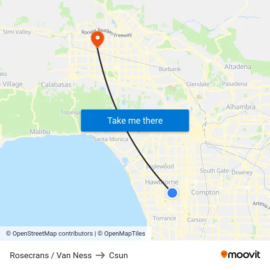 Rosecrans / Van Ness to Csun map