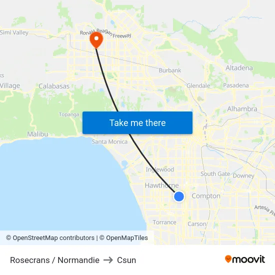 Rosecrans / Normandie to Csun map