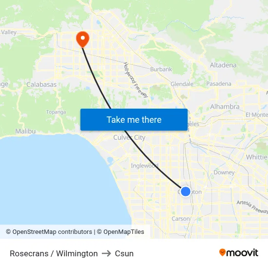Rosecrans / Wilmington to Csun map