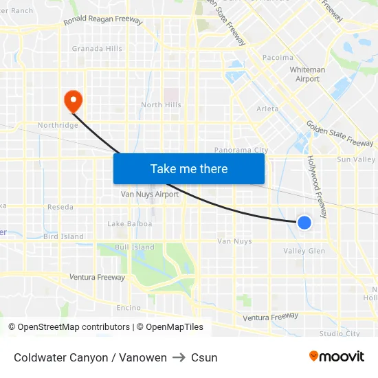 Coldwater Canyon / Vanowen to Csun map