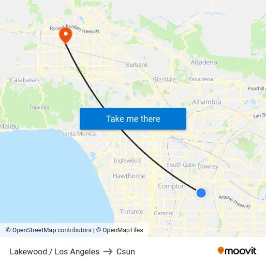 Lakewood / Los Angeles to Csun map