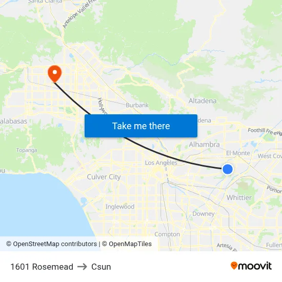 1601 Rosemead to Csun map