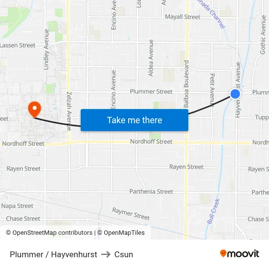Plummer / Hayvenhurst to Csun map
