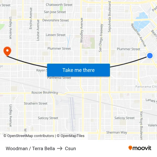 Woodman / Terra Bella to Csun map