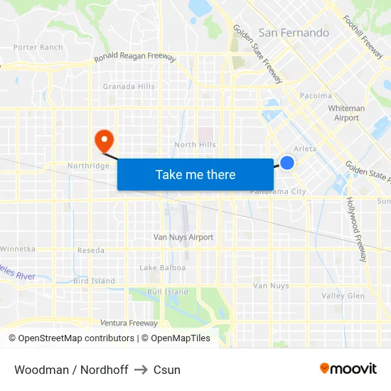 Woodman / Nordhoff to Csun map